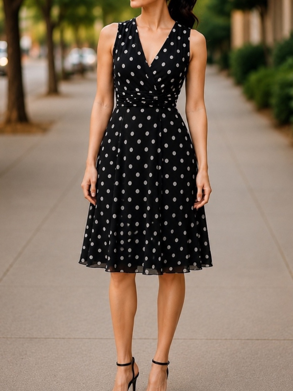 Black and light grey Sleeveless V-Neck Midi Dress size Large